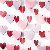 208Pcs Red-Pink Heart-Garland Party Streamers Valentines-Decorations - 56ft Rose Burgundy Hanging Paper Banner Birthday Sweetheart Baby Shower Galentines Day Photoshoot Props Christmas Decor Garsellen