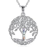 YAFEINI Chakra Necklace 925 Sterling Silver Angel/Tree of Life/Lotus/Dragonfly Neckalce Healing Crystal Pendant Neckalce Chakra Jewelry Gift for Women