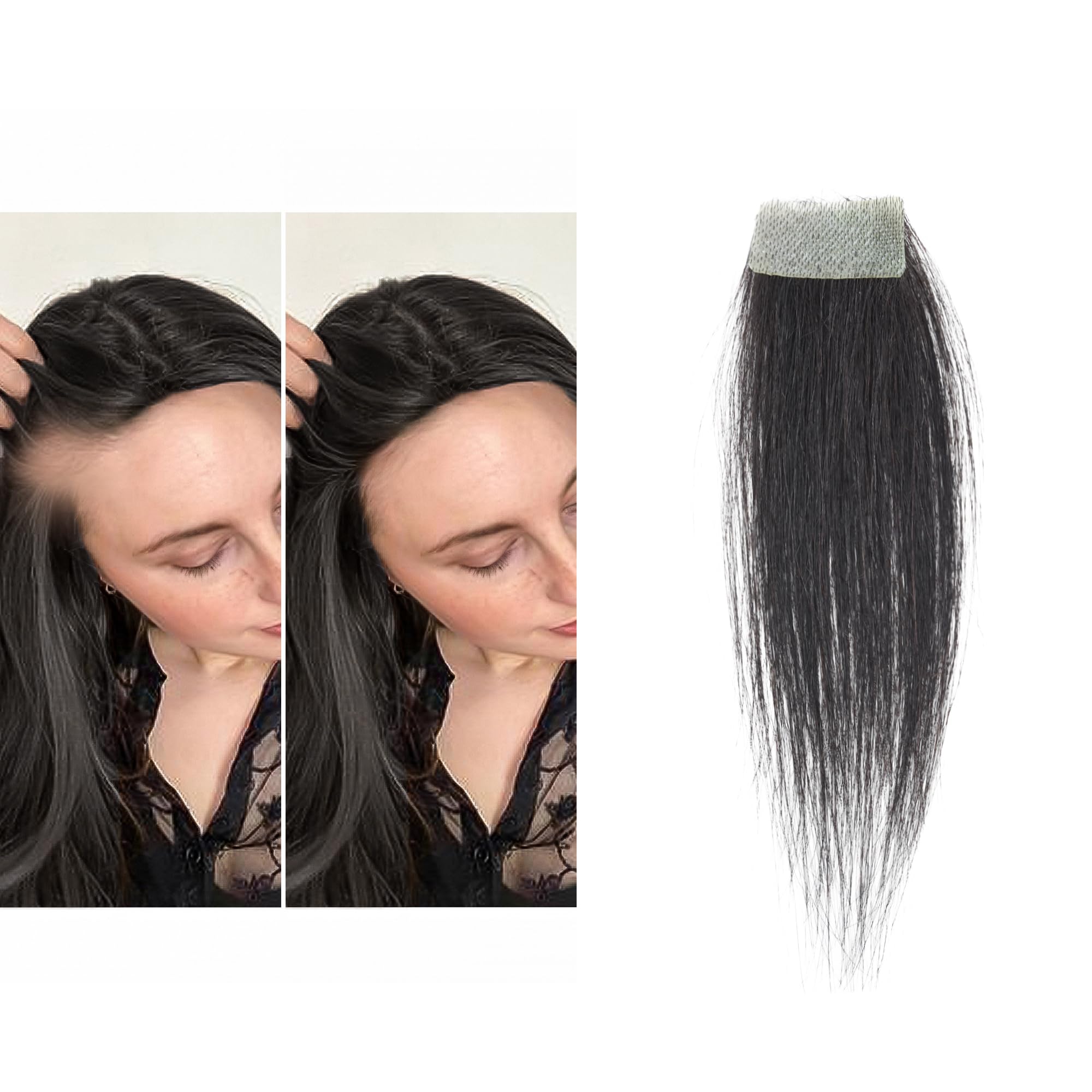Photo 1 of viviaBella human hair bald spot hair patch toupee scar human hair replacement hairline loss straight Tape for men and women (Natural Black, 0.78"*1.57")
