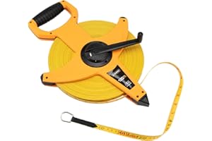 LAND 330FT/100M Heavy Duty Fiberglass Tape Measure - 1/2-Inch Wide, Dual Inch/Metric Scale, Durable Open Reel Measuring Tape 
