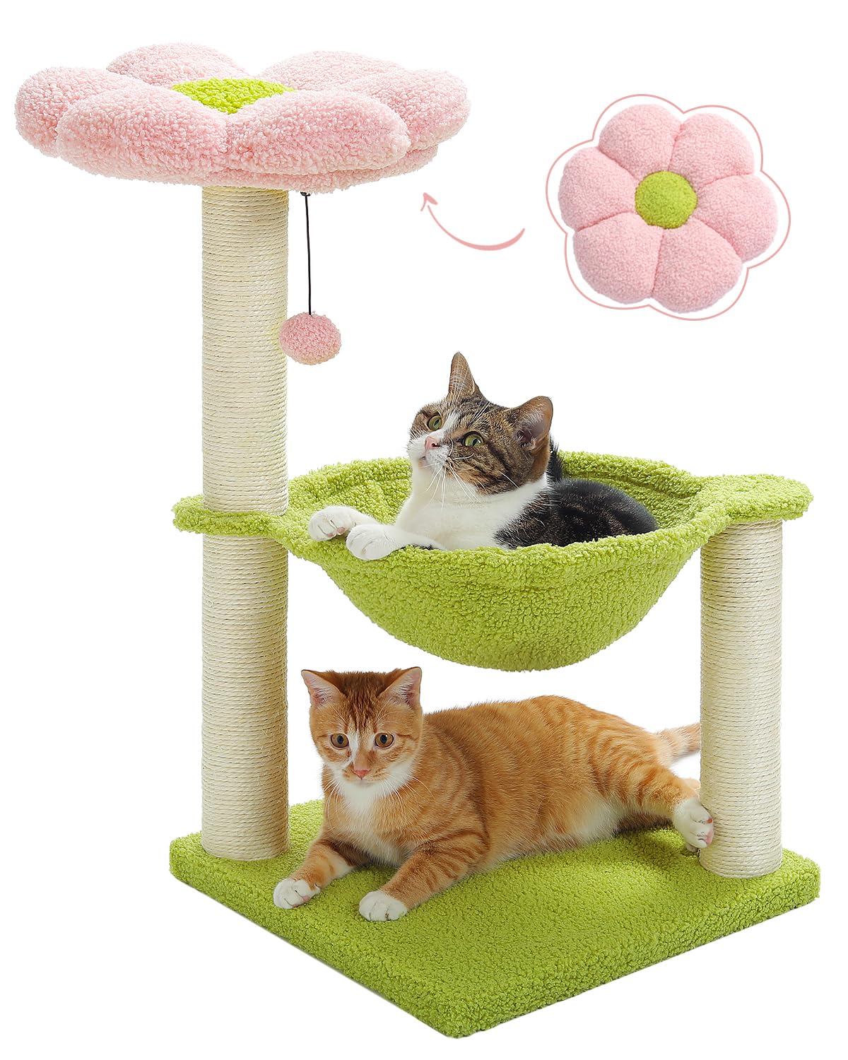 Photo 1 of MUTTROS Flower Cat Tree, 28" Cat Tower with Cozy Flower Perch, Large Hammock for Indoor Small Cats, Cute Cat Tree with Sisal Scratching Post and Fur Toy Ball for Kittens, Pink