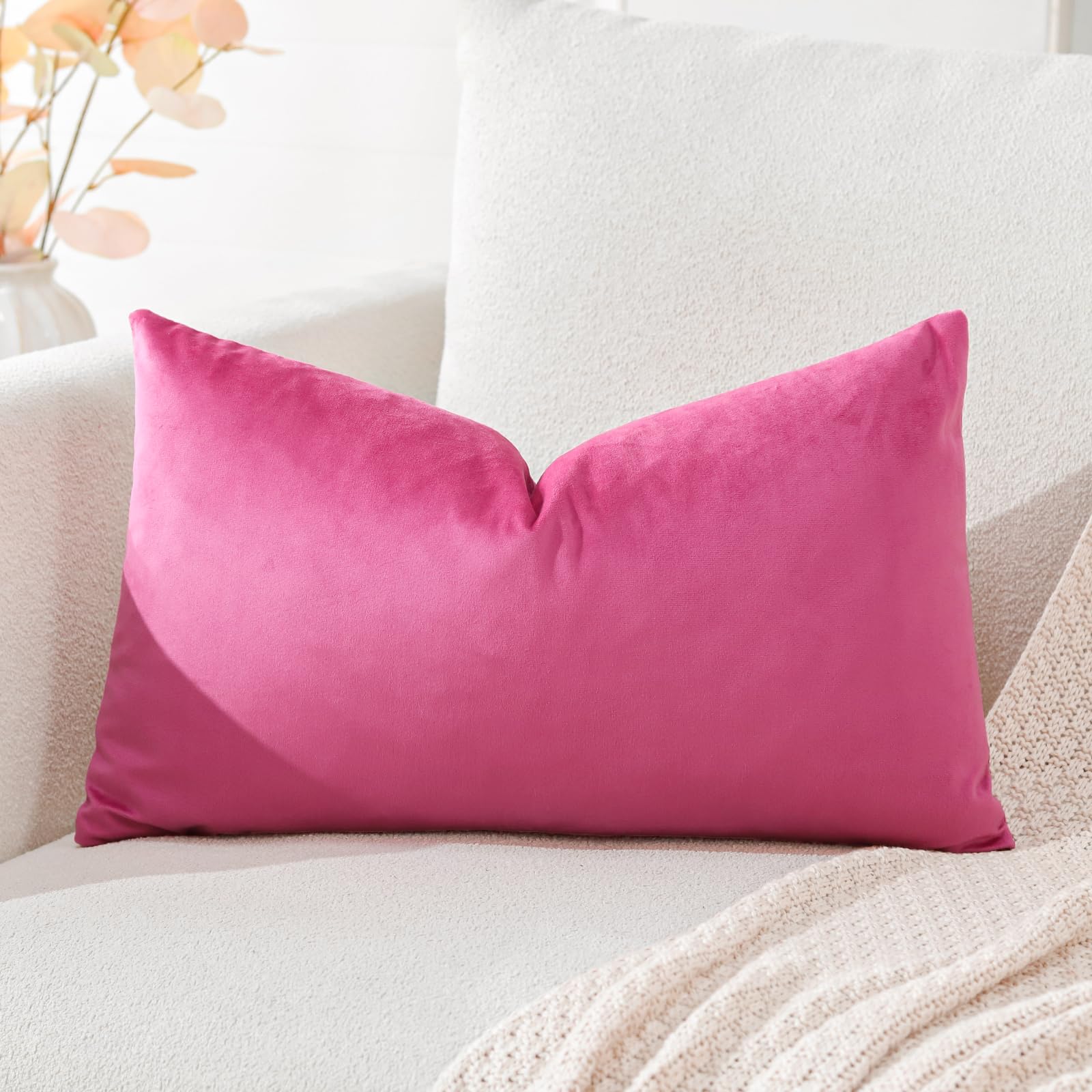Artscope Luxury Velvet Cushion Covers Decorative Lumbar Pillowcases Soft Solid Cushion Cases for Couch Sofa Bedroom Car Decor 30x50cm Hot Pink