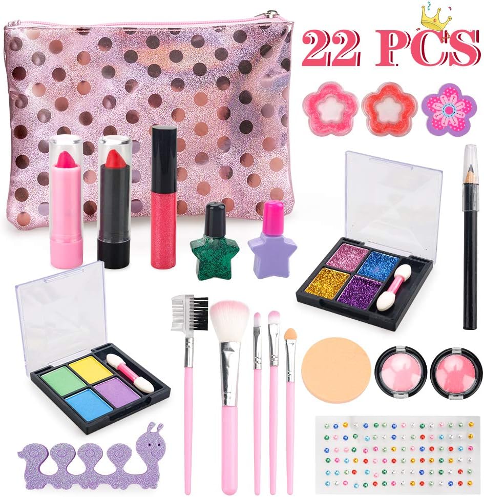 Estiloss Com Cadeau Danniversaire De Fete Livre Avec Sac A Main Age 2 6 Filles Ensemble Complet Doutils De Maquillage Kit De Maquillage Pour Filles 22 Pieces De Vrais Cosmetiques Cadeau Sur Et Non