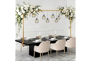 JEBUTU Over The Table Rod Stand with Clamps Adjustable 47"-98" Length 30"-43" Height Gold Table Arch Stand Hanging for Decoration Flowers Display Wedding Birthday Party Halloween Christmas