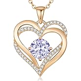 LOUISA SECRET Love Heart Birthstone Necklaces for Women, Birthday Gift for Girlfriend, Anniversary Jewelry Gift for Wife Her, 925 Sterling Silver Women Pendant Necklace, Mother's Day Christams Gift