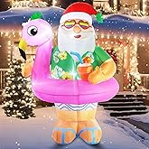 Opemon Christmas Inflatables Santa Claus Outdoor Decorations 6ft Giant Hawaiian Santa Flamingo Swimming Ring Blow Up Yard Xmas Decor with Built-in LED Lights for Holiday Lawn Home Indoor Outside