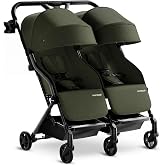 Mompush Lithe Double Stroller, Lightweight Side by Side, Infant &amp; Toddler | 25 lbs design, 30-inch width fits doorways, one-step fold, independent recline, UPF50+ canopy, all-wheel suspension