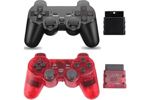 Burcica Wireless Controller for PS-2 Play 2 Double Vibration 2 - Black and ClearRed