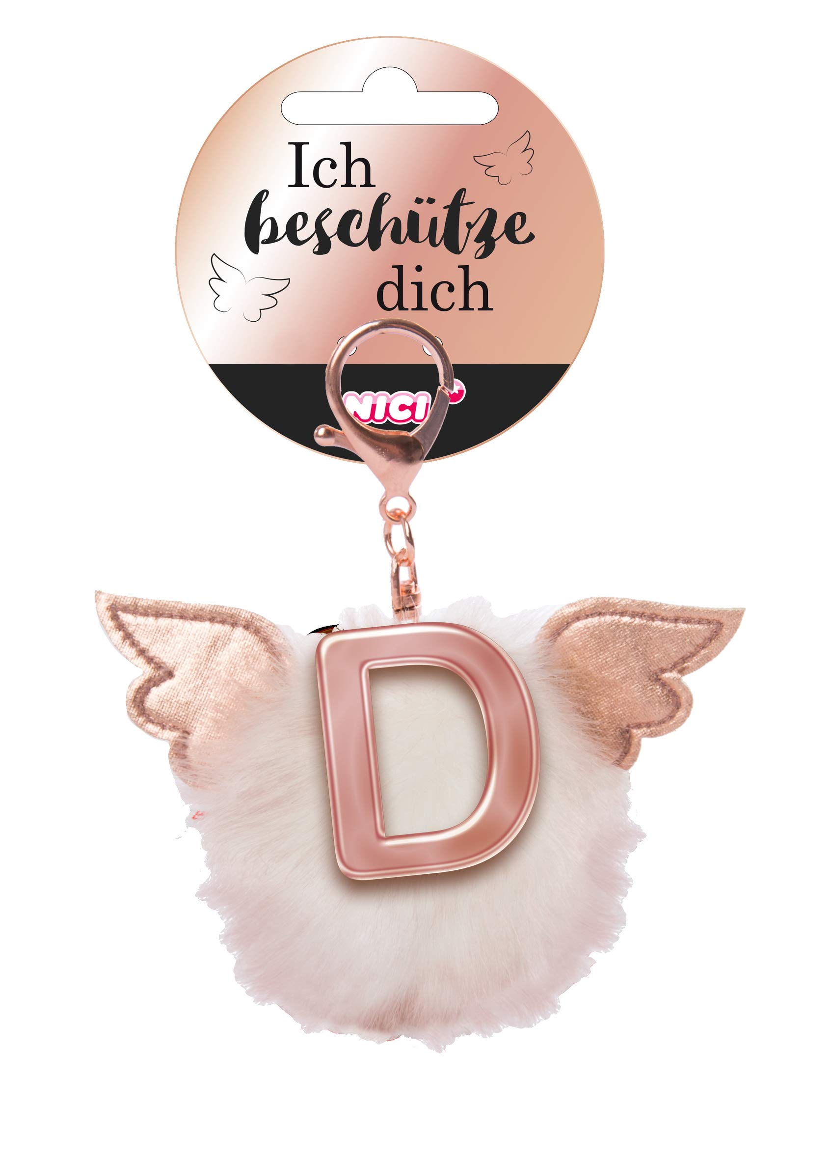 NICI 46973 Bag Pendant Protective Pompom with Wings and Pompom Metal Letter D