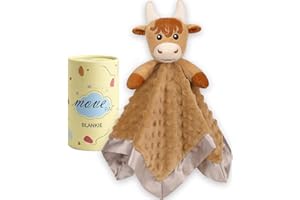 MOVEPAI Loveys for Babies, Soft Baby Security Blanket Lovies for Babies, Stuffed Animals Blankie for Newborn Infant with Baby Snuggle Toy, Baby Boys Gifts Highland Cow Security Blanket 16 Inch