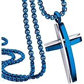 555Jewelry Grooved Stainless Steel Cross Necklace for Men and Women 16-24" Chain