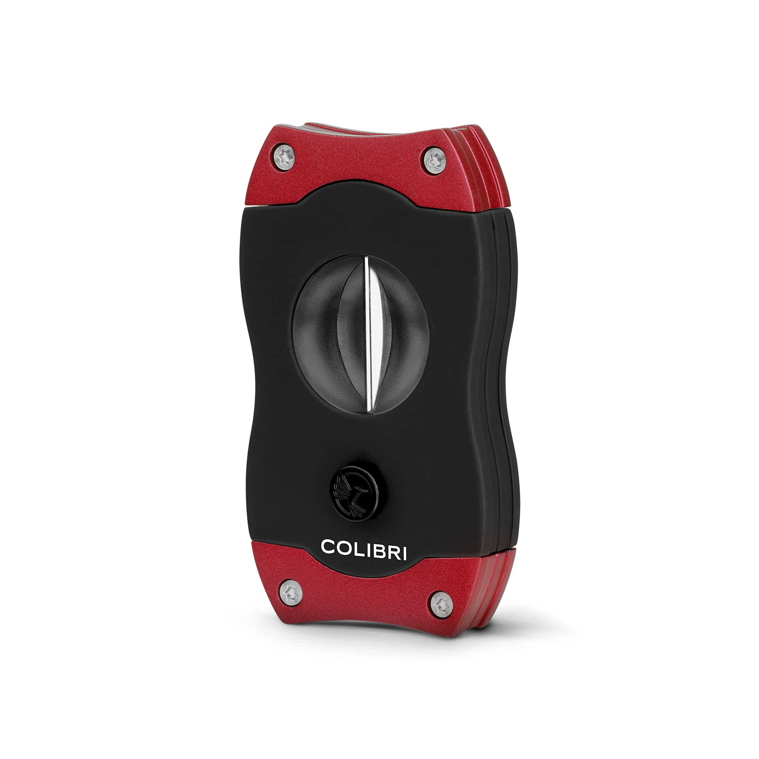Colibri V-Cut Cigar Cutter| Black and Red Finish |Spring Loaded Release - Deep 7mm V Cut - Up-to 60+ Ring Gauge Cigars - Ergonomic Design