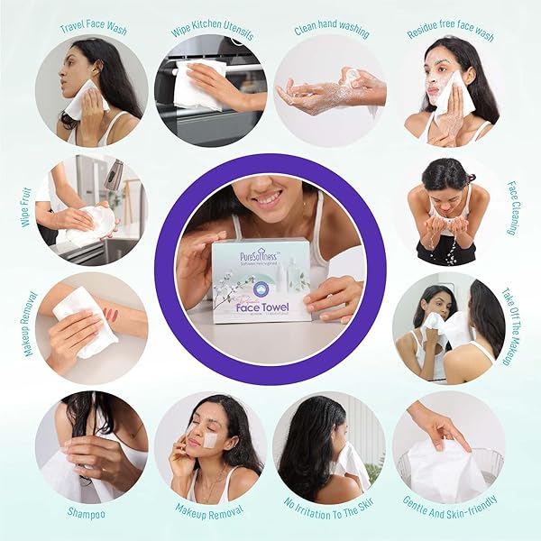 PURESOFTNESS LUXURIOUSLY SOFT DISPOSABLE FACE TOWEL, 100% COTTON, EXTRA LARGE 12″ X 10″ ULTRA SOFT DRY WIPE FOR FACE WASH, MAKEUP REMOVER, BIO-BASED TOWELETTE FOR SENSITIVE SKIN 80 COUNT (1 PACK)
