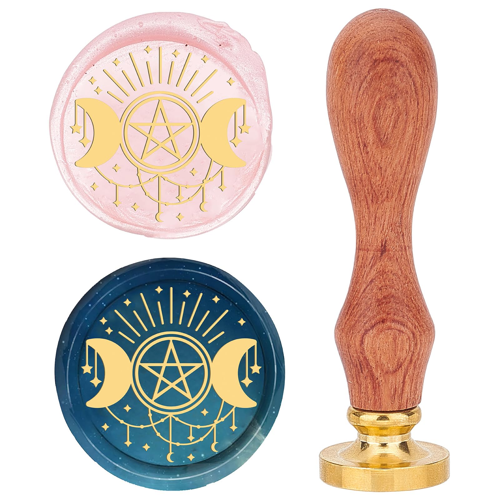 CRASPIRE Moon Wax Seal Stamp 25mm Removable Brass Head Retro Vintage Star Sealing Wax Stamp with Wooden Handle for Wedding Christmas Envelopes Letter Invitations Cards Gift Package