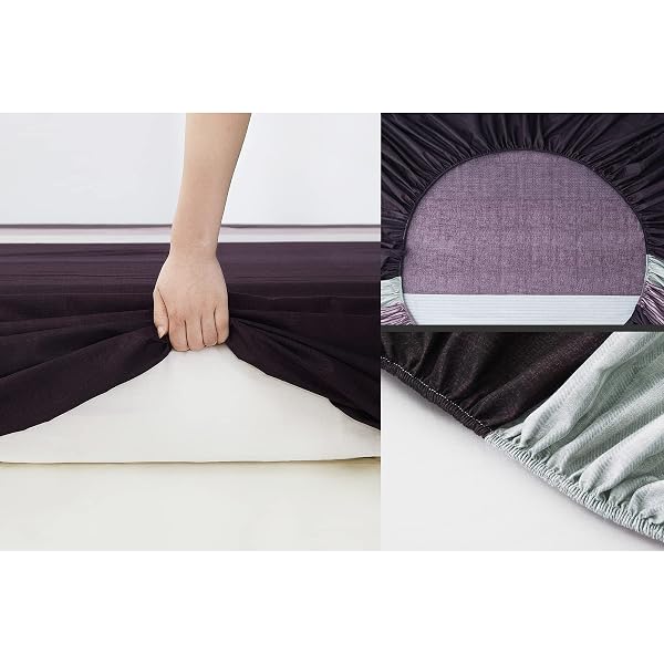 8HMOON STRIPED BED SHEET SET SOFT MICROFIBER WRINKLE FREE FULL SHEET SET – 1 FITTED SHEET, 1 FLAT SHEET AND 2 PILLOWCASES – ELASTIC DEEP POCKET 4 PIECE BEDDING SET (PURPLE, FULL)