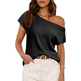 Saodimallsu Women's Off Shoulder Short Sleeve Knit Sweater Top