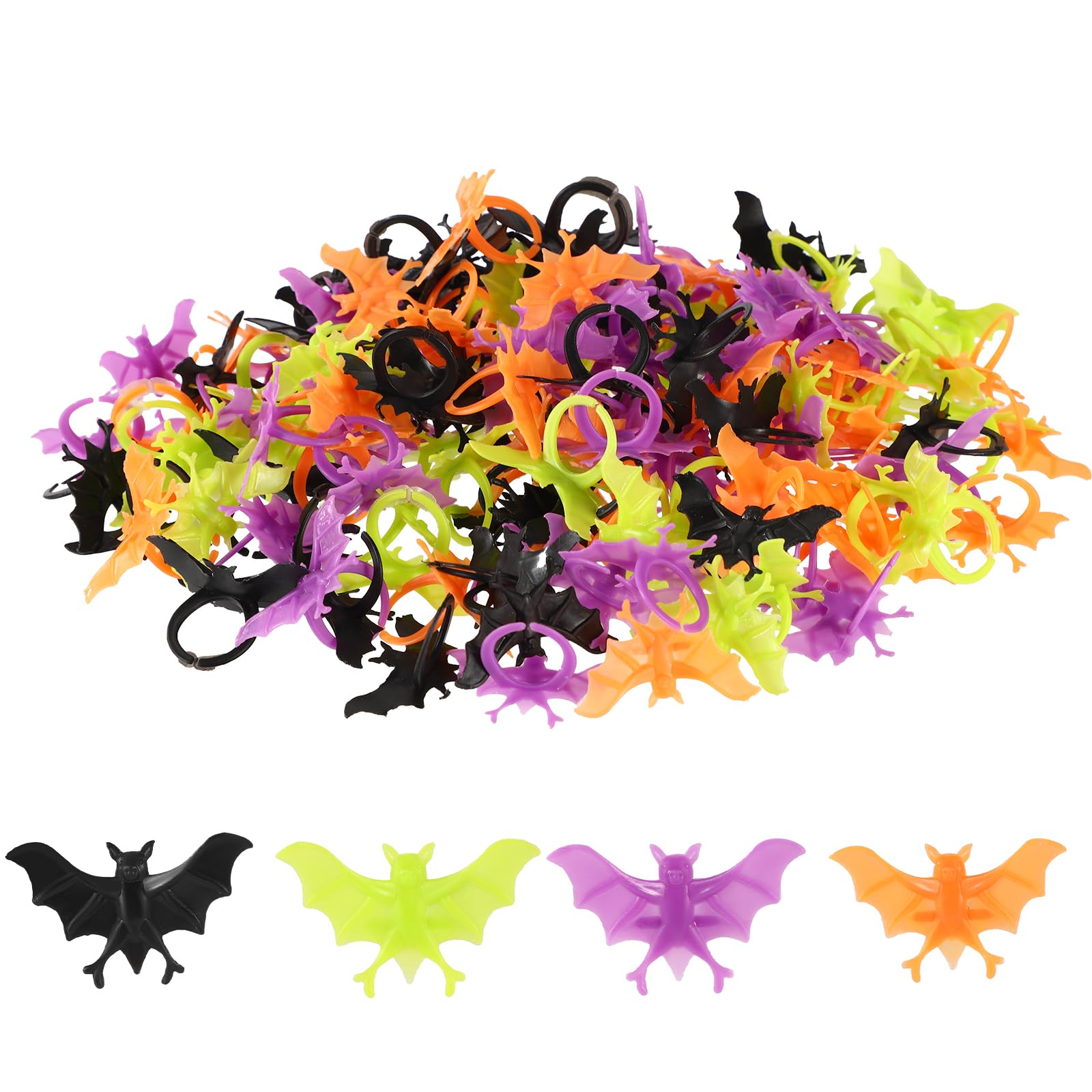 Sinbana 160pcs Bat Rings, 4 Styles Plastic Premium Adjustable Halloween Bat Fake Toys Rings Funny Halloween Party Decorations for Cupcake Decorations Party Favors