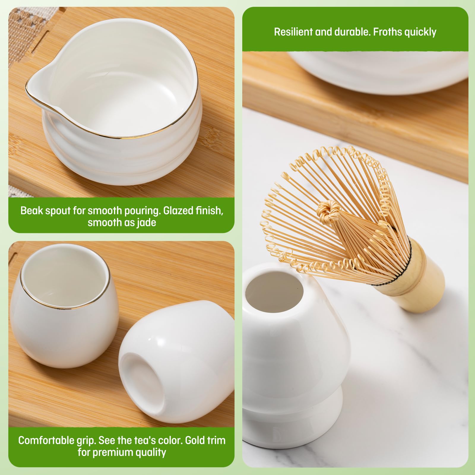 Matcha set - 9 Stück Japanisches Tee-set Inkl Chawan mit Ausgießer, 2 tazze, Schaufel, Halter, Sieb, Matchabesen das perfekte Geschenk für Japanische Teezeremonie-Liebhaber