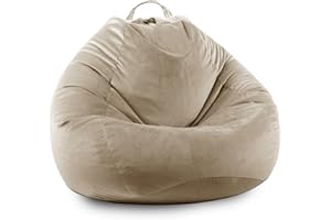 LPMOERA Stuffed Animal Storage Bean Bag Chair Cover (No Filler) Zipper Soft Fuzzy Fluffy Stuffable Bean Bag Cover for Organizing Children Plush Toys or Memory Light Coffee Large