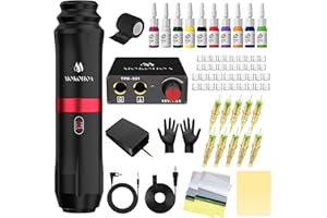 MOKOHOA Tattoo Gun Kit Complete Tattoo Kit, Tattoo Machine Kit for Beginners, Rotary Tattoo Pen Kit,10 Pro Tattoo Cartridge Needles,10 Ink Color Set for Tattoo Supplies (Black)