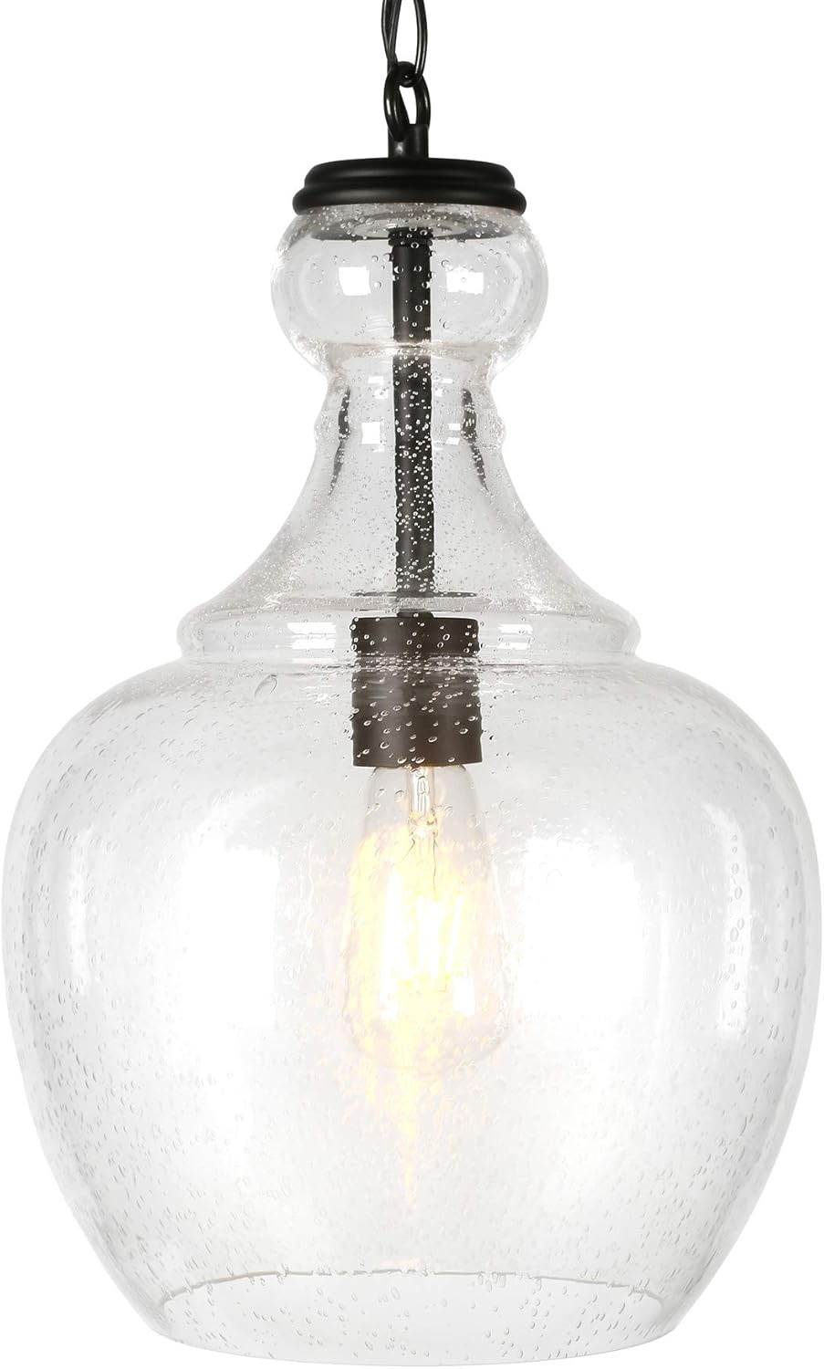 Henn&Hart PD0272 Industrial 1 Contemporary Blackened Bronze with Seeded Glass Shade for, Kitchen, Dining, Living Room, Foyer Pendant Light, Black: Home Improvement