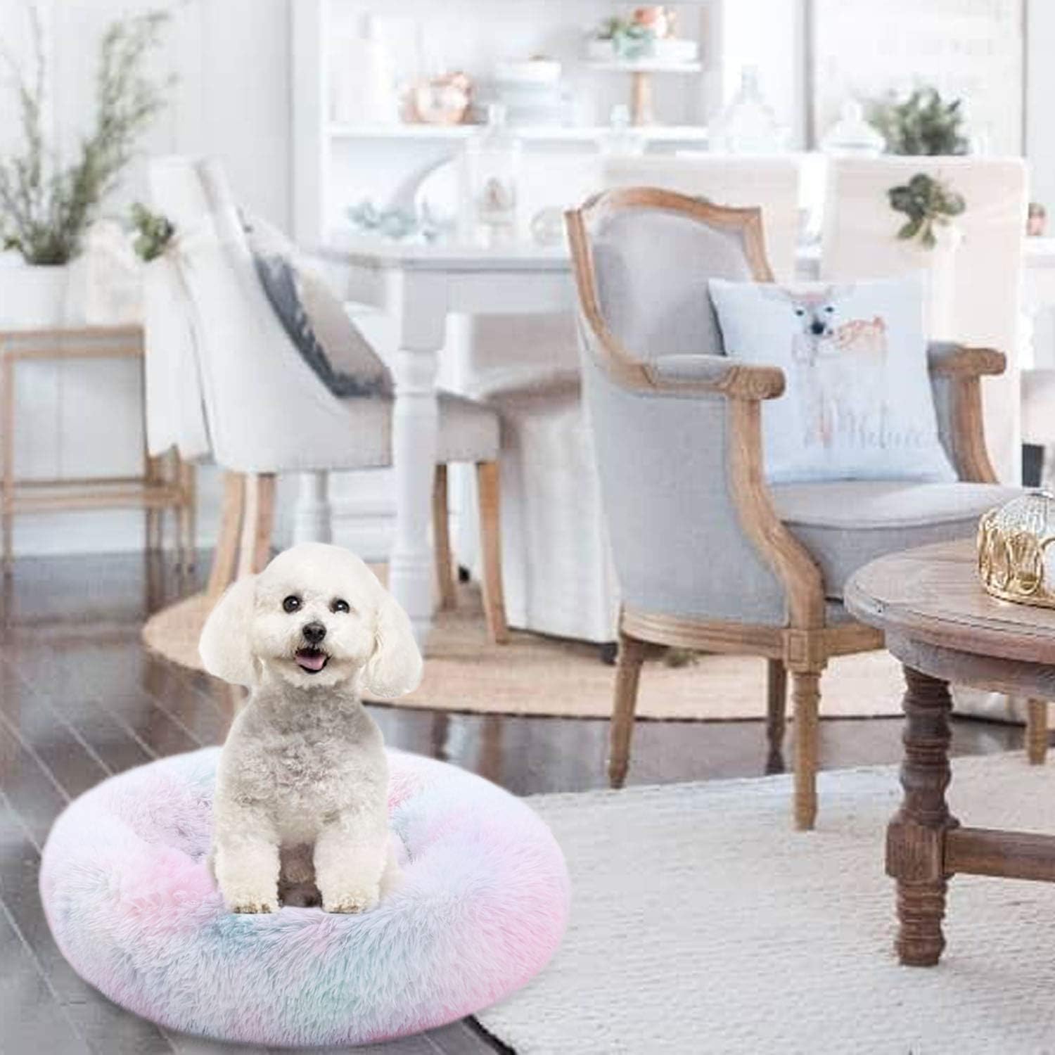 KAMA BRIDAL Marshmallow Cat Bed, Round Donut Beds Sofa for Small Dogs, Warm Plush Calming Pet Bedding, Pluffy, Comfy&Cute Faux Fur Cuddler Indoor, Size 23" : Pet Supplies