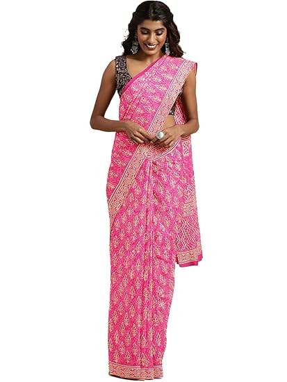 Pure Cotton Handblock printed Saree and Blouse BHKPSA0089