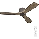 WINGBO 48 Inch Flush Mount DC Ceiling Fan without Lights, 3 Carved Wood Blades, 6-Speed Noiseless Reversible DC Motor, Hugger