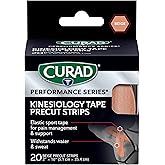CURAD Performance Series IRONMAN Kinesiology Tape, Pain Management Technology, Sweat & Water-Resistant Athletic Tape, Compression Support for Joints & Muscles, Beige, 2 x 10 inches, 1 Roll (20 Strips)