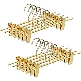 Matte Gold Aluminum Pants Hangers with 360°Swivel Hooks & Non-Slip Adjustable Clips, Lightweight, Durable, Space-Saving Closet Organizer for Trouser, Skirts, Jeans, Scarf, Kids&Adults, 10 Pack