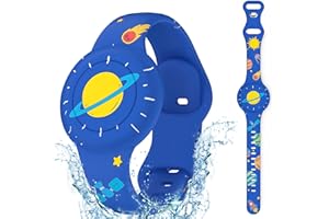EKOONPFT Waterproof Airtag Watch Bracelet for Kids, AirTag Holder for Kids with Soft Silicone Full Coverage Anti-Lost Hidden Apple Air Tags Wristband for Boys - Navy Blue Planet