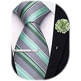 Hi-Tie 63 inches Striped Paisley Extra Long Ties for Men Silk Necktie with Lapel Pin Tie Clip Big and Tall Men Formal Wedding