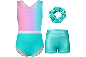 Idgreatim Gymnastics Leotards for Girls Sparkly Unitards Biketards Tumbling Shorts Activewear 5-12 Years