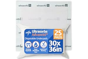 Medline Ultrasorbs Drypads, 30" x 36", 25 Count, Super Absorbent Disposable Bed Pads, Large Incontinence Bed Pads, Chucks Protective Underpads, 10 Times More Absorbent, For Adults, Elderly