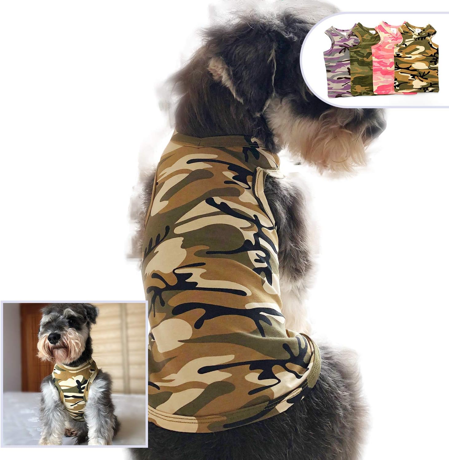longlongpet Fashion Pet Dog T-Shirt, Soft and Comfy Cotton Puppy Dog Tanks Top Camouflage Summer Tee Shirts for Large Medium Small Dogs (L, Beige)