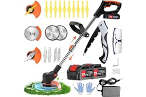 Weed Wacker,Weed Cordless Eater， Electric Weed Wacker with 2PCS 21V 2.0Ah Batteriesand 3 Types Blades, Weed Trimmer Battery P