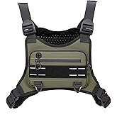 Muserise Sports Chest Bag For Men Women, Water Resistant Lightweight Front Chest Pack, Running Vest Bag With Built-In Phone Holder & Extra Storage For Workouts, Running, Cycling (Olive)