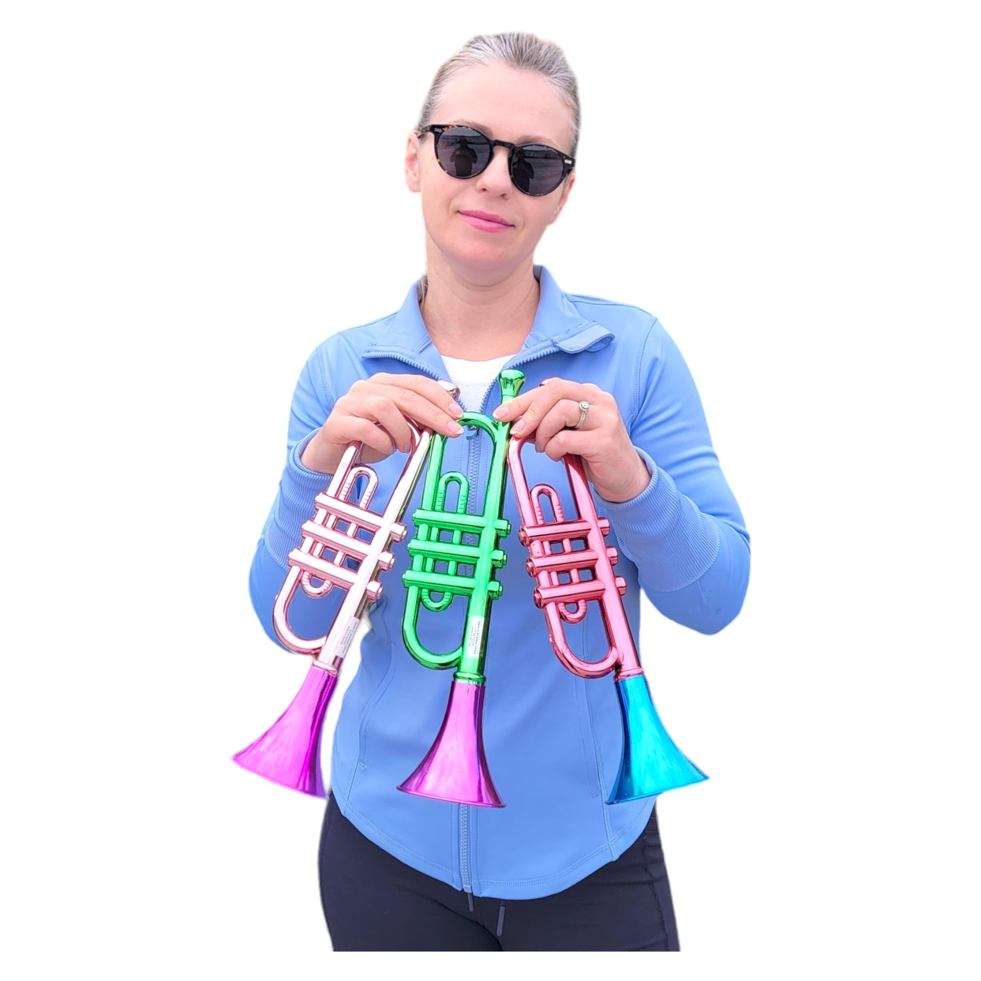 Metallic Trumpets (13 Inch) Plastic Noisemaker Music Toys for Kids Instruments Noise Makers for Birthday Parties Favors Sports Mardi Gras (1 Metallic Trumpet (Random Color))