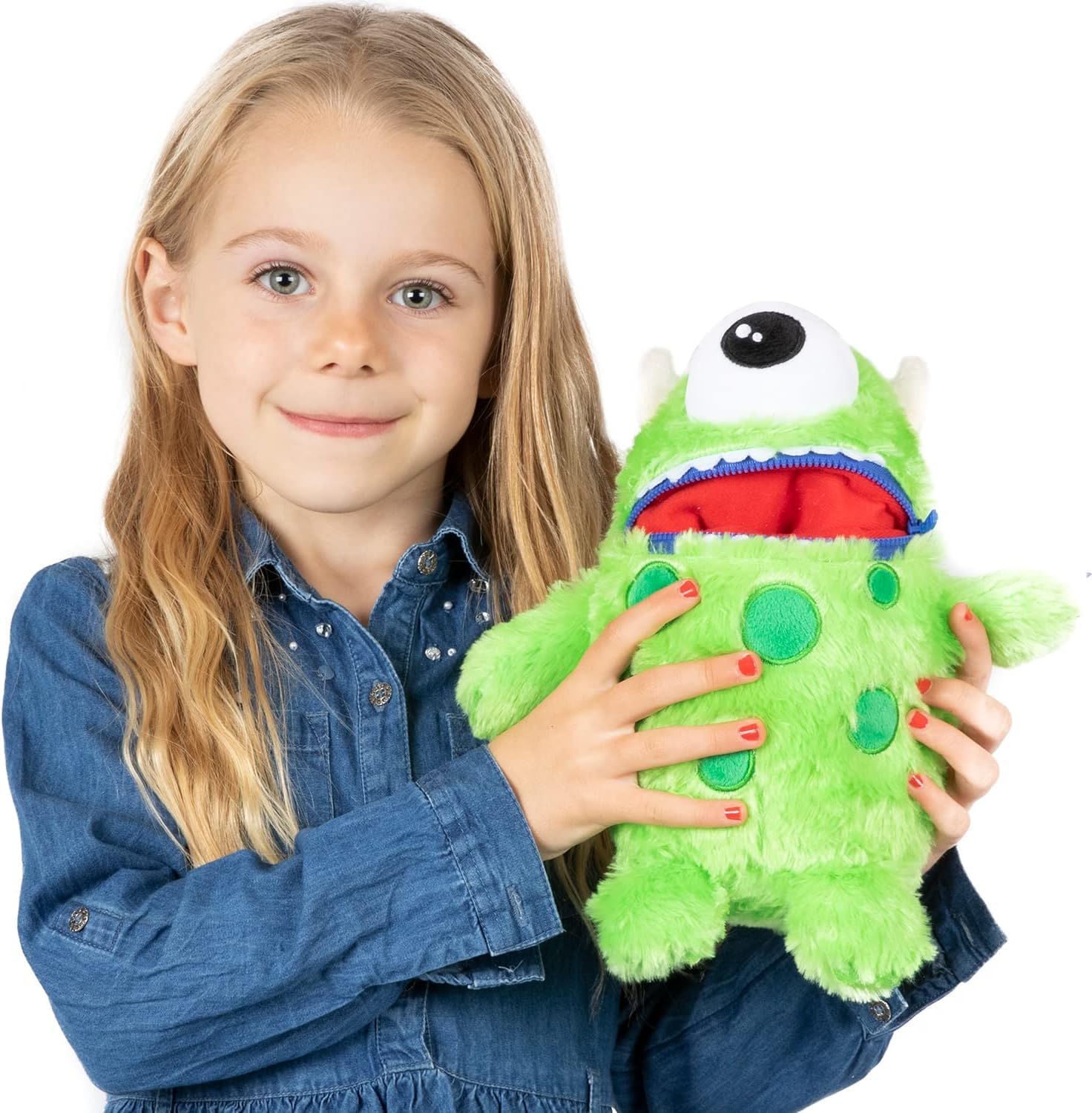 Worry Yummy Monster Children's Soft Toy - 28cm (11") Soft Cuddly Toy For Kids - Boys & Girls Anxiety, Stress & Fear Reducing Sleep Companion - Green 'Hank' — image 1