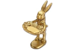 FANTESTICRYAN Small Bunny Statue Decor Jewelry Tray, Cute & Retro Golden Ornament Easter Rabbit Figurine for Accessories, Boutiques Display, Trinket Holder for Night Stand Home Décor (Standing Bunny)