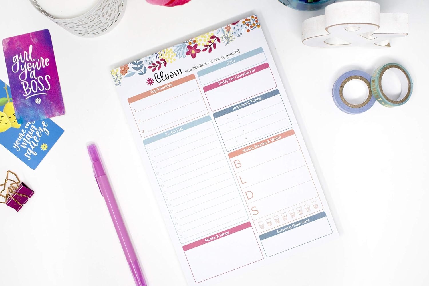 bloom daily planners Daily Planning System Tear Off to-Do Pad - 6" x 9" - Floral Dots : Office Products