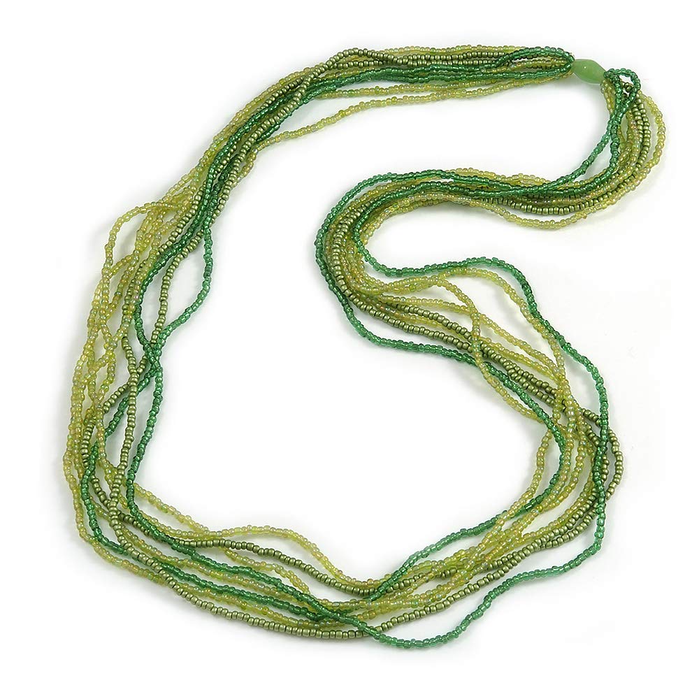 Avalaya Long Multistrand Green Shades Glass Bead Necklace/ 86cm L
