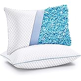 VVZ Cooling Bed Pillows Queen Size Set of 2, Shredded Memory Foam Pillows for Side Back Stomach Sleepers, Luxury Cool Gel Adjustable Firm Bed Pillows for Sleeping 2 Pack Queen Size 20 x 30 Inches