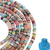 ZGGAZCA 155Pcs 4mm x 2mm Rondelle Natural Stone Disc Beads for Jewelry Making, Boho Gemstone Beads in Neutral Mix Colors