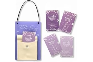 FEEL GOOD WAVES Acrylic Tooth Fairy Door Hanger with Tooth Pouch & 20 Rainbow Tooth Receipts - Tooth Fairy Holder Keepsake Gift for Kids' Lost Teeth, Boys and Girls (Bright Lavender)