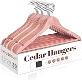 HOUSE DAY Cedar Hangers for Closet 30 Pack, Smooth Cedar Wood Hangers with Rings, 360° Swivel Hook, U-Shape Notched, Non Slip Pant Bar, Sturdy Wooden Clothes Hanger for Coats, Dresses, Suits