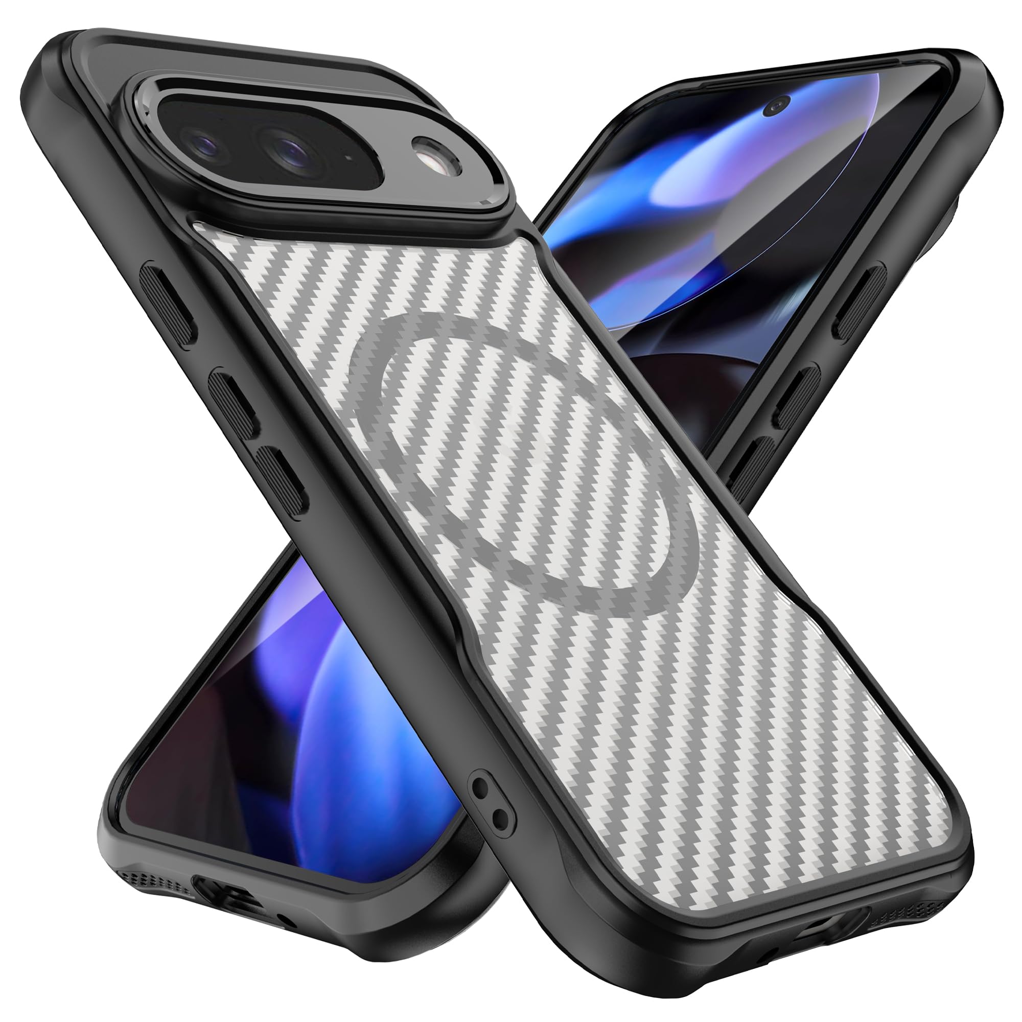 Photo 1 of Anoowkoa Designed fo Google Pixel 9 Magnetic Carbon Fiber Case Cover Made of Flexible TPU Frame and Anti-Scratch Carbon FiberPC Back 10-Foot Drop Protection?Compatible with MagSafe?