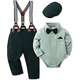 WESIDOM Baby Boy Clothes 0-18M Newborn Infant Gentleman Outfit, Shirt+Bowtie+Beret+Suspender Pant Baby boy Suit Clothing Set