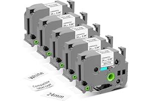 LABEL KINGDOM Replacement for Brother Label Maker Tape 24mm 0.94 Laminated White TZ Tape TZe-251 Compatible with Brother PTouch TZ TZe 1" Black on White for PT-D600 PT-D610BT PT-P700 PT-P710BT, 5-Pack TZe-251