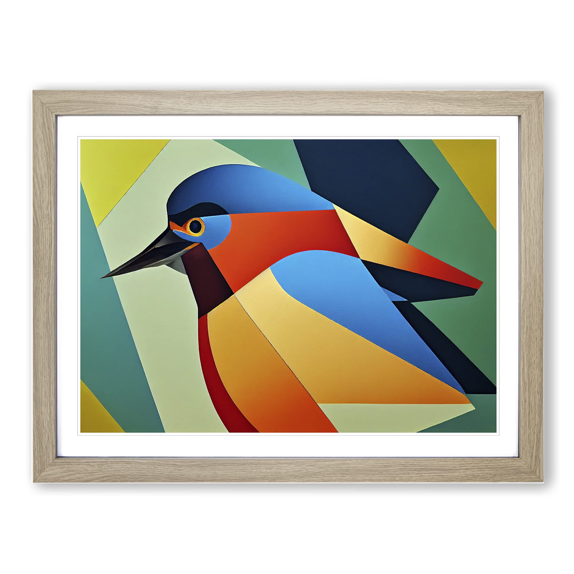 Kingfisher Bird Abstract Vol.3 Framed Print | A4 Oak Framed Wall Art | Ready to Hang | Abstract Fantasy Picture | Living Room Bedroom Lounge Office